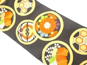 アンティーク　丸に桐・菊・蝶模様織り出し名古屋帯（着用可）